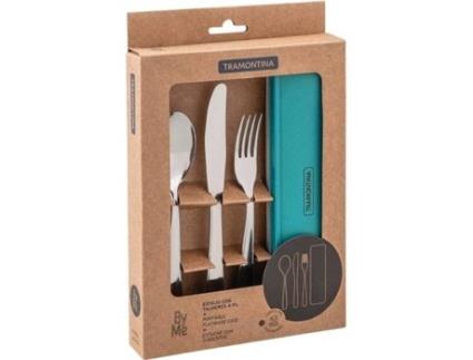 Conjunto de 3 Talheres + Estojo  Byme (Aço Inoxidável e Plástico - Turquesa)