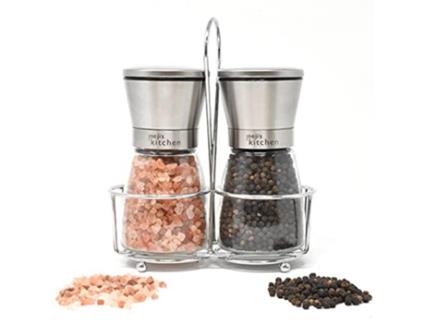 Conjunto de 2 Moinhos de Sal e Pimenta Curtos com Suporte