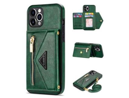 Capa PU N.BEKUS com muleta e tanga verde escuro para iPhone 12 Pro Max 6.7