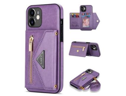 Capa PU N.BEKUS anti-riscos com muleta e tanga roxo para iPhone 12 mini 5.4