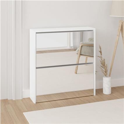 vidaXL Sapateira c/ espelho 2 divisórias 63x17x67 cm branco brilhante