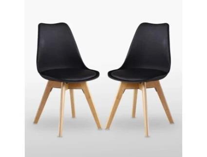 Conjunto de 2 Cadeiras de Jantar LIFE INTERIORS (83 x 44 x 48 x 46 - Couro Sintético - Preto)