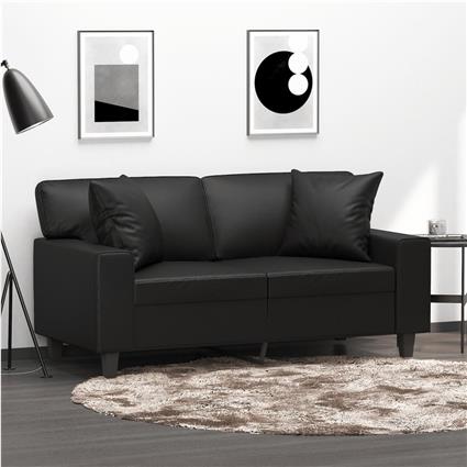 vidaXL Sofá 2 lugares c/ almofadas/almofadões 120cm couro artif. preto