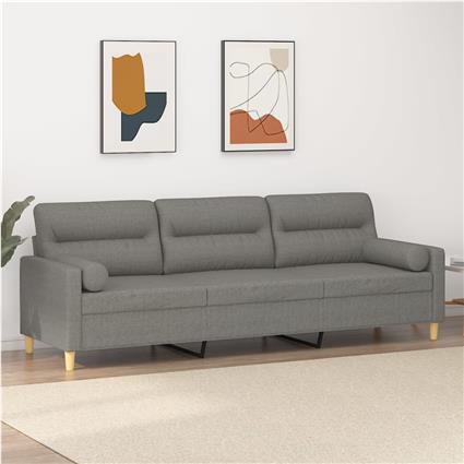 vidaXL Sofá 3 lugares + almofadas/almofadões 210cm tecido cinza-escuro