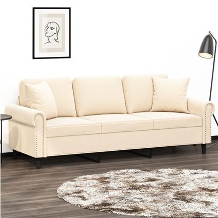 vidaXL Sofá 3 lugares c/ almofadas/almofadões 180 cm veludo creme