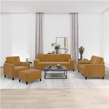 vidaXL 4 pcs conjunto sofás c/ almofadas/almofadões veludo castanho