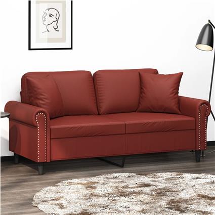 vidaXL Sofá 2 lug. c/ almofadas/almofadões couro artif. vermelho tinto