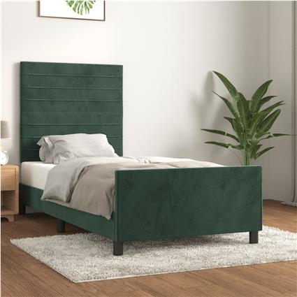 vidaXL Estrutura de cama c/ cabeceira 90x200 cm veludo verde-escuro