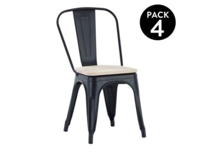 Conjunto de 4 Cadeiras DUEHOME (Preto - Aço, Madeira de Carvalho - 45 cm x 85 cm x 45 cm)