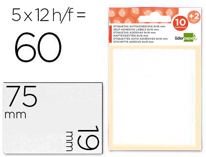 Etiquetas Adesivas 10 + 2 Folhas, 19X75 mm, 60 Etiquetas