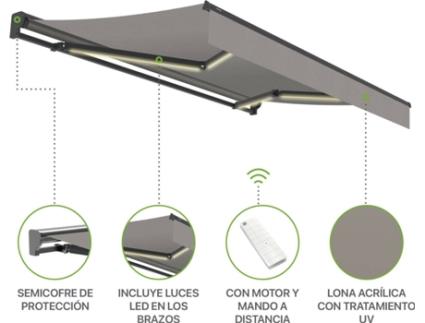 Toldo Completo com Motor SMARTSUN Tela Acrílica (Cinzento - 3x2m)