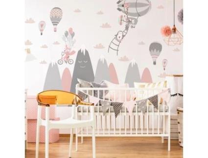 Autocolante de Parede AMBIANCE STICKER Scandinavian Mountain Child Funny Animals (120 x 180 cm)