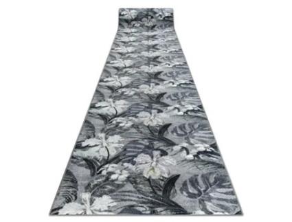 Passadeira Antiderrapante Monstera Folhas A Goma Cinza 100 cm