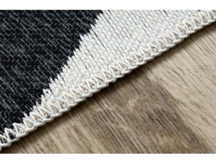 Tapete Twin 22992 Geométrica, Algodão, Dupla Face, Franjas Ecológicas - Preto/Creme (80 x 300 cm)