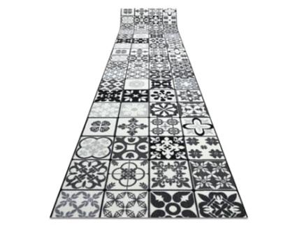 Alcatifa Do Corredor com Reforço de Borracha Azulejo Patchwork, Lisbon Tiles Cinzento / Preto (100 x 1150 cm)