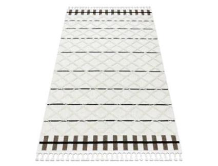 Tapete Sevilla Y611A Treliça, Diamantes Castanho/Branco Franjas Berbere Marroquino Shaggy (240 x 330 cm)