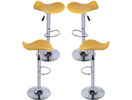 Pack 4 Bancos  Rox (Amarelo - 37 x 83 x 37 / 37 x 62 x 37 cm - Couro Sintético - Aço Reforçado)