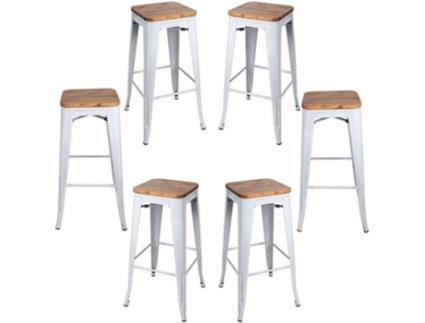 Pack 6 Bancos  Torix (Branco - 43 x 76 x 43 cm - Madeira - Aço Reforçado)