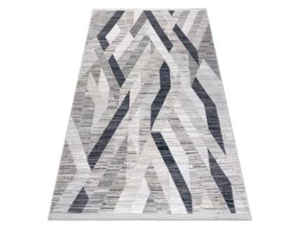 Tapete Moderno Rebec Franjas 51166B Geométrico - Dois Níveis de Lã Cinza Azul Escuro / Creme (80 x 150 cm)