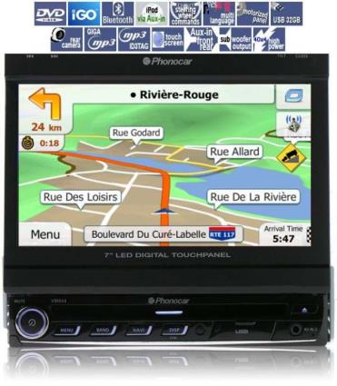 Phonocar Ecrã motorizado de 7 polegadas, DVD, Bluetooth, USB, entrada câmera traseira, VM044