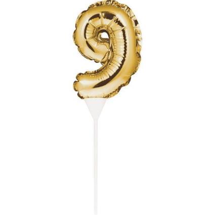 Topo De Bolo Mini Balão Foil Nº 9 - Ouro