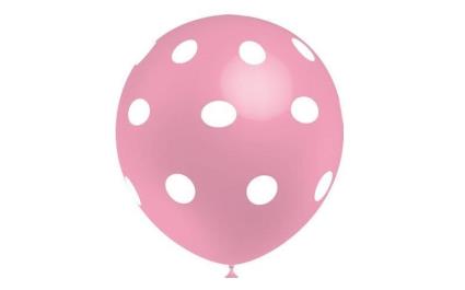 Saco De 10 Balões Impressos bolinhas - Rosa Bebé