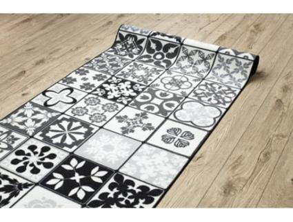 Alcatifa Do Corredor com Reforço de Borracha Azulejo Patchwork, Lisbon Tiles Cinzento / Preto (110 x 420 cm)
