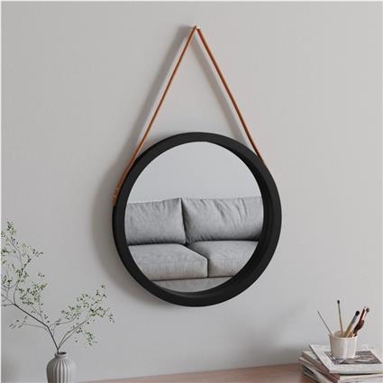 vidaXL Espelho de parede com alça Ø 55 cm preto