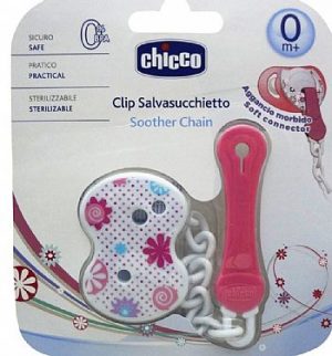 Clip com corrente para chupeta  rosa