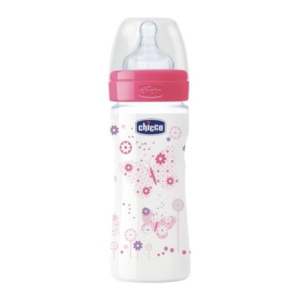 Biberão Well-Being Fluxo Médio 250 ml rosa silicone