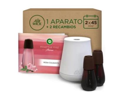 Air Wick Essential Mist Ambientador Difusor Aceites Esenciales Aroma A Rosa Calmante Pack 1 Aparato Y 2 Recambios