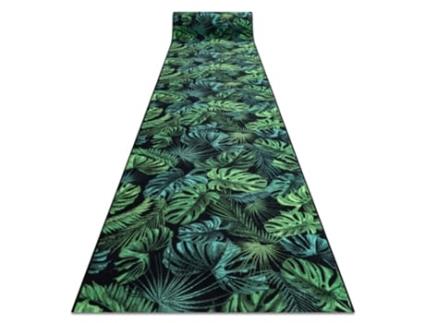 Passadeira Antiderrapante Monstera Folhas A Goma Verde 80 cm