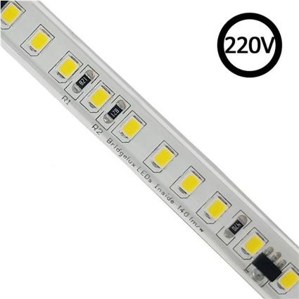 Fita led 220v bridgelux smd2835 120led/m 1540lm/m triac regulável corte 10cm 1 metro branco quente 2700k