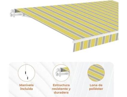 Toldo Manual Completo SMARTSUN Lona de Acrílico (Amarelo, Cinzento e Branco - 3x2m)