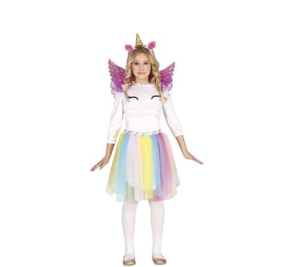 Fato de unicórnio arco-íris com asas para menina