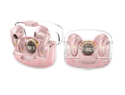 Auriculares Bluetooth True Wireless SENLIN Binaural Tws para Gaming com Display Digital de Baixa Latência Rosa