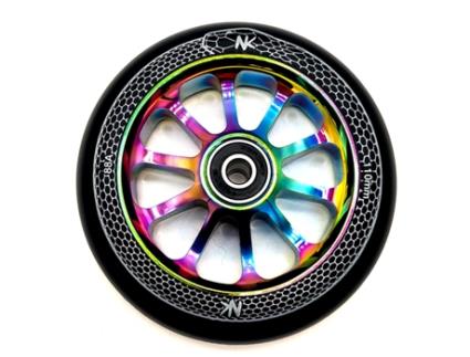 Roda Nokaic Snake 110mm para Scooter Trotinete Freestyle, Borracha Preta, Raio Rainbow