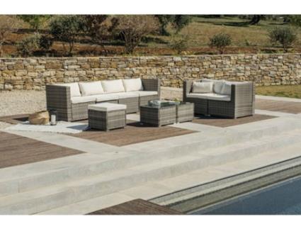 Conjunto Sofá KIEFERGARDEN Bahamas Conjunto Duplo Sofá (Cinzento -Aço Galvanizado e Ratán Sintético-400cm)