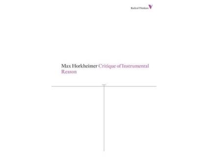 Livro critique of instrumental reason de max horkheimer (inglês)