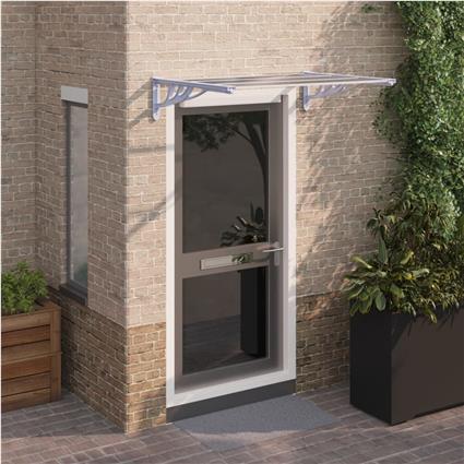 vidaXL Toldo para porta 122x90 cm policarbonato cinzento/transparente