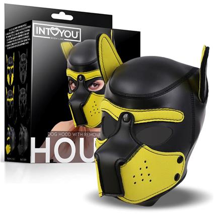 MÁSCARA DE CÃO DE CAÇA DE NEOPRENE FOCINHO REMOVÍVEL PRETO/AMARELO TAMANHO ÚNICO