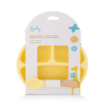 Prato e Colher Silicone Amarelo Baby Wells 2 un