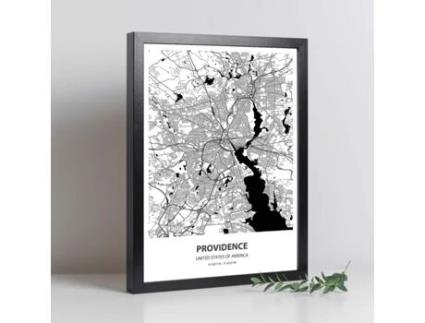 Mapa Da Providence - Eua. Perda de Cidades Nos Estados Unidos Com Mares e Rios Em Preto.