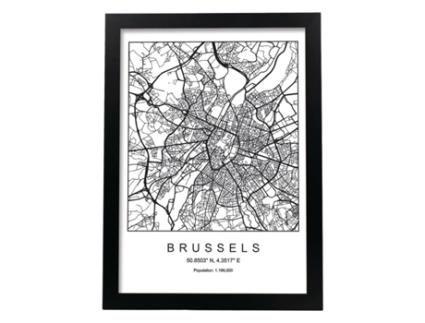 Póster NACNIC O Mapa Do Mapa de Estilo Nórdico de Bruxelas em Preto e Branco