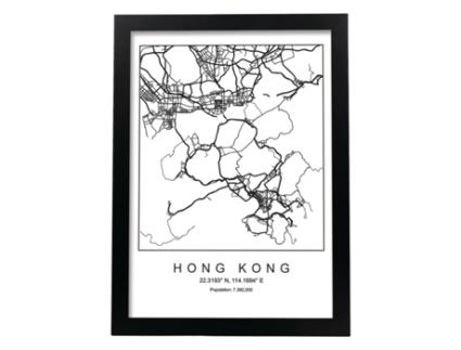 Póster NACNIC O Mapa Do Estilo Nórdico da Cidade de Hong Kong em Preto e Branco