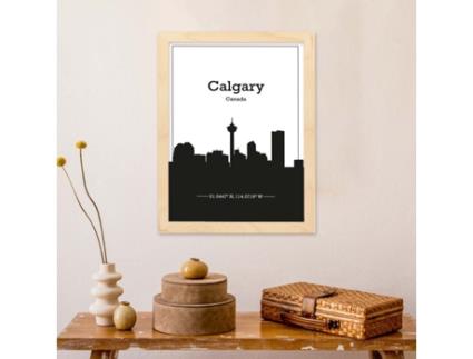 Calgar y - Póster NACNIC de Mapa Do Canadá. Lhesas Com Cidades Do Horizonte Nos Estados Unidos, Canadá, México, Com Sombra Negra.
