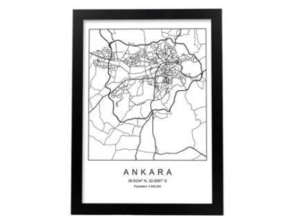 Póster NACNIC Mapa da Cidade Ancara Nordic Style em Preto e Branco