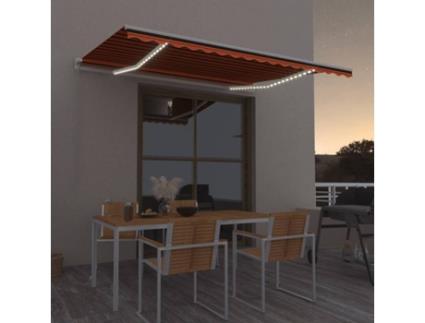 vidaXL Toldo retrátil manual com LED 400x350 cm laranja e castanho