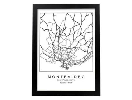 Póster NACNIC O Mapa Do Estilo Nórdico da Cidade de Montevidéu em Preto e Branco