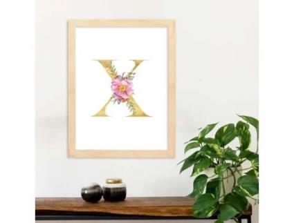 Póster NACNIC Letra X. Rosa Gold Estilo com Imagens Do Alfabeto.